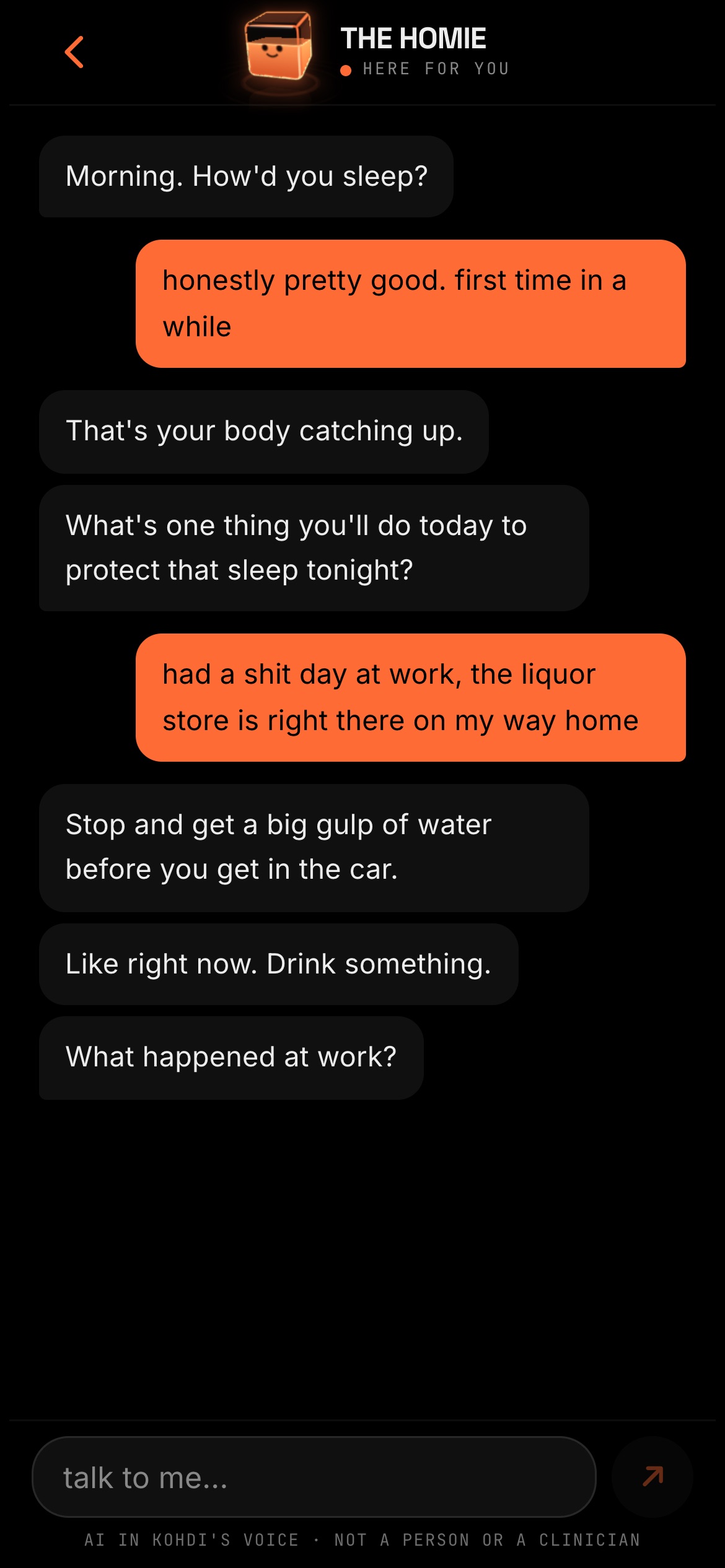 The Homie chat — Kohdi-trained chat thread