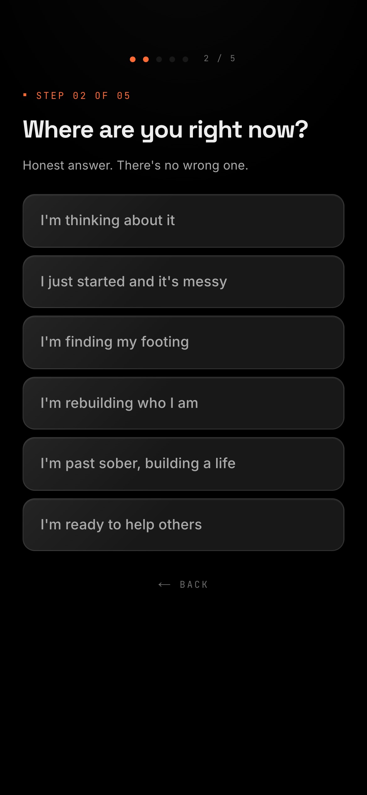 Onboarding step 1: Where are you right now?