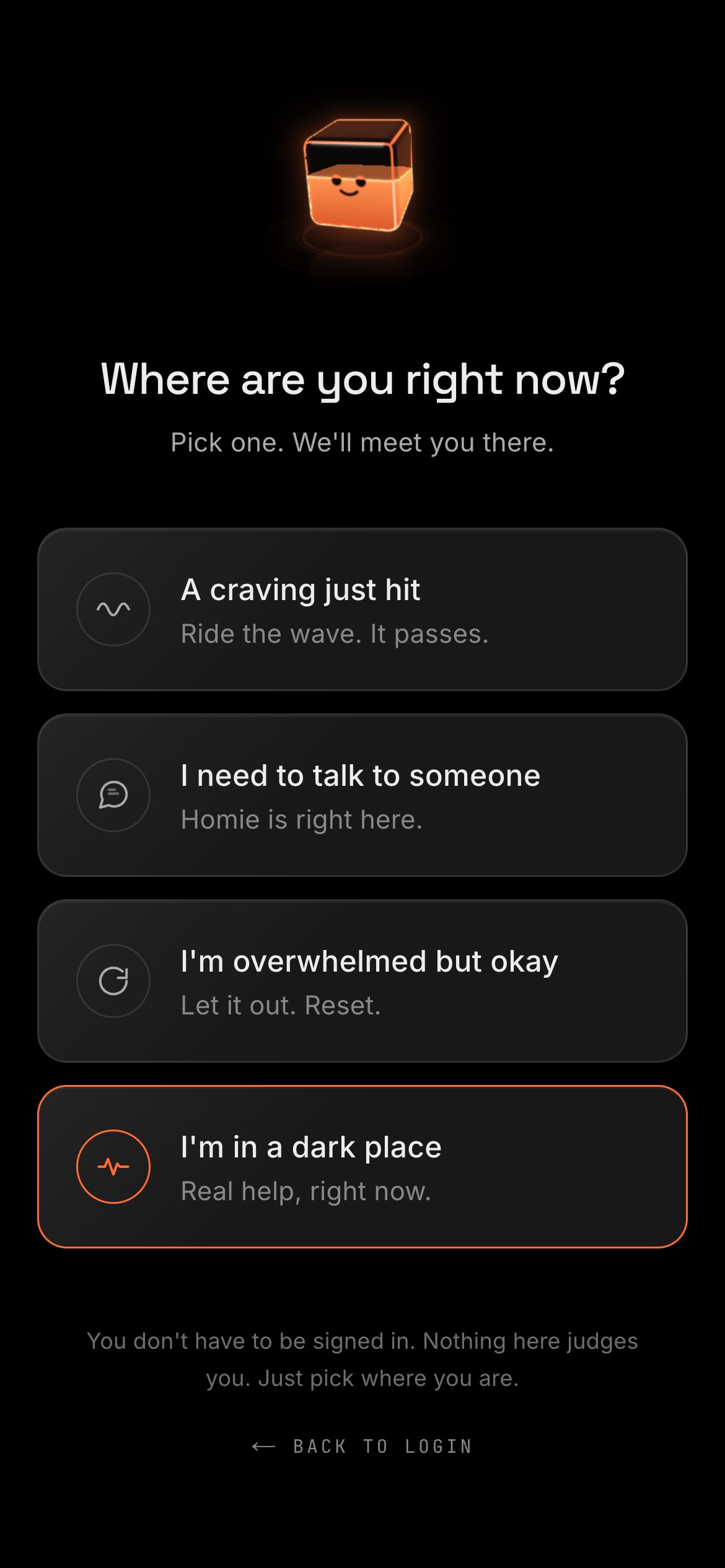 Need help screen — this is just a feeling, four cards